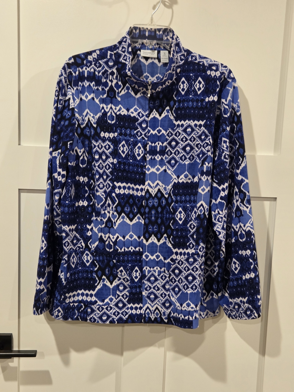 Zenergy Blue Geometric Front Zip Long Sleeve Jacket